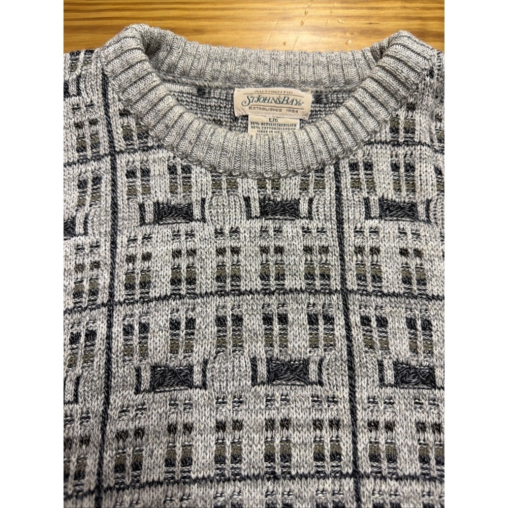 Vintage St Johns Bay Crewneck Knit Pullover Sweater Grandpa 90s Cotton Large - Picture 3 of 10